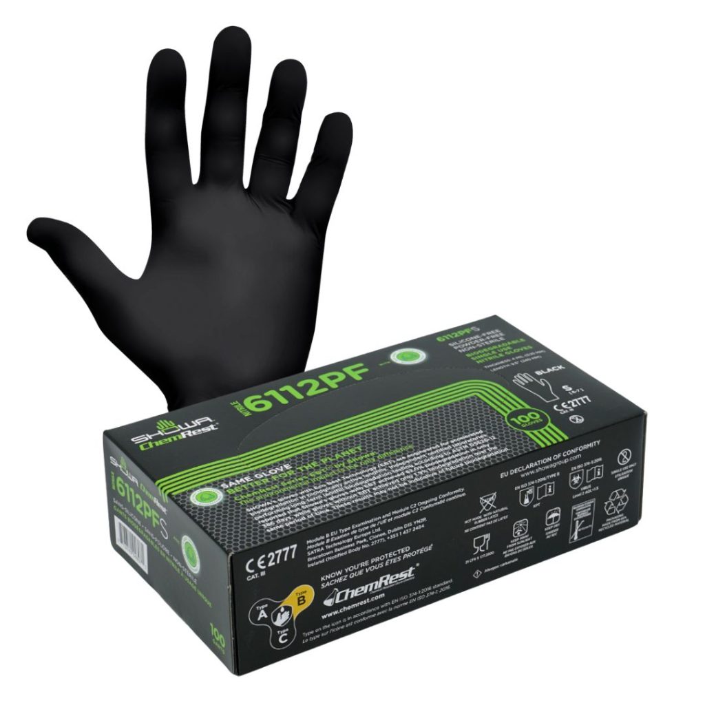 Showa 6112PF 4 mil Nitrile Exam Gloves 100/Box (BLACK) - AdvanTech ...