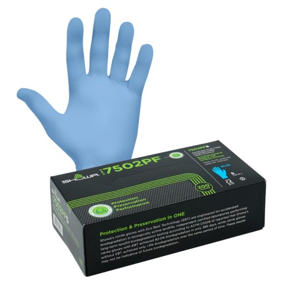 Showa 7502PF Nitrile Gloves, 2.5 mil 200/Box (BLUE)