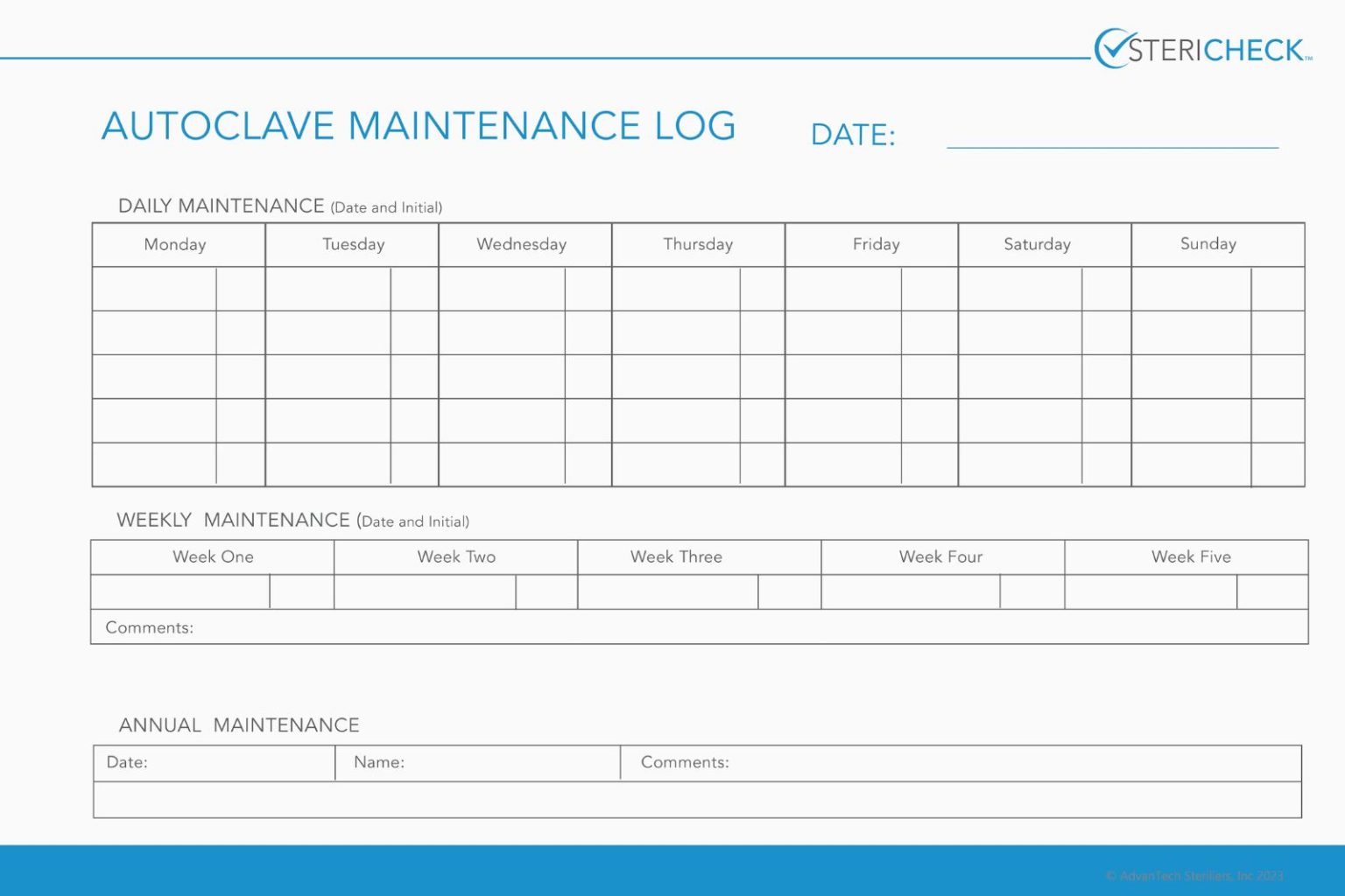 SteriCheck Autoclave Records / Spore Testing Logbook - AdvanTech ...